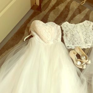 Wedding dress, heels and vail